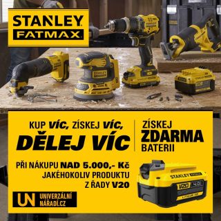 Máme pro Vás novou akci s nářadím Stanley FatMax V20. Získejte baterii V20 4,0 Ah při nákupu jakéhokoliv nářadí z řady...